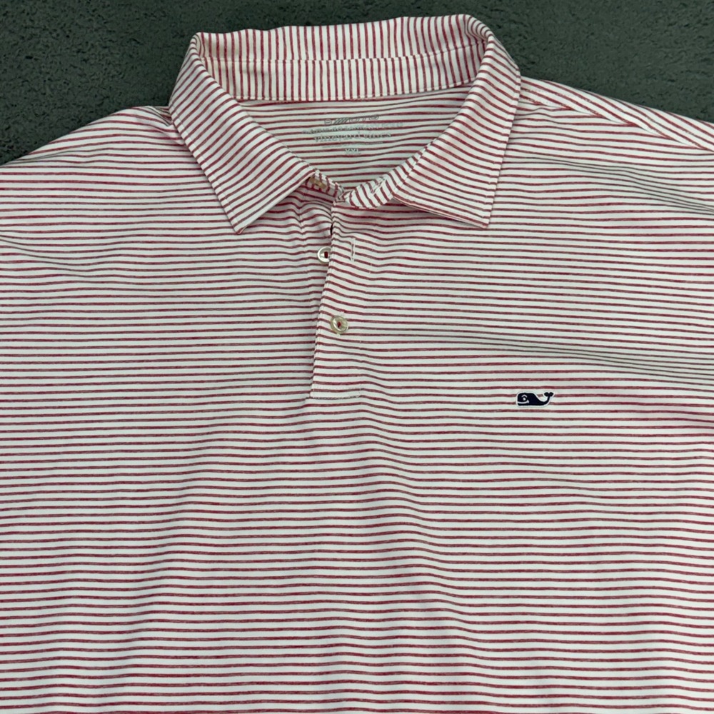 Vineyard Vines Polo Mens XXL Red White Striped On-The-Go Sankaty Performance